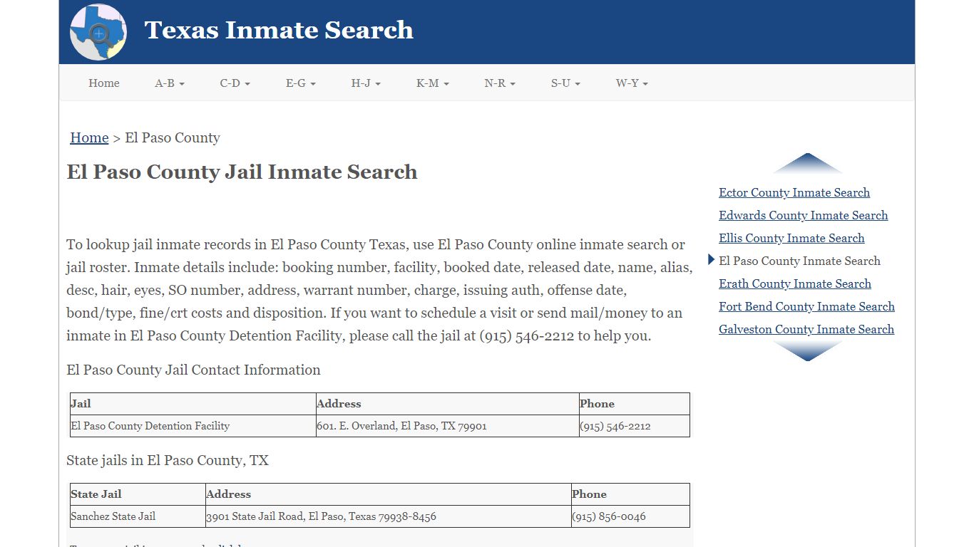 El Paso County Jail Inmate Search